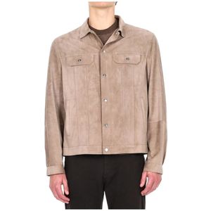 Brunello Cucinelli, Heren, Jassen, Beige, Maat: S Suède,
