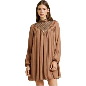 Pepe Jeans, Dames, Jurken, Bruin, Maat: L Viscose,