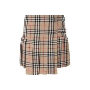 Burberry Iconische Print Wollen Rok , Beige , Dames , Maat: 4XS