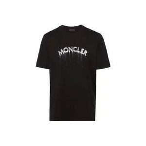 Moncler Zwart Logo-Print T-Shirt , Black , Heren , Maat: XL