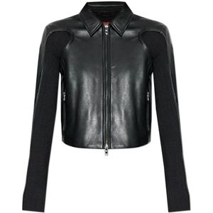 Diesel, Dames, Jassen, Zwart, Maat: 2XS Leer,
