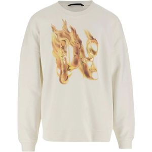 Palm Angels - Burning Monogram Crewneck - Sweatvest - Wit - Katoen