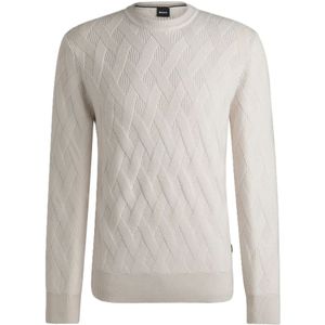 Boss - Gebreide Trui - Wit - Ronde Hals - Regular Fit