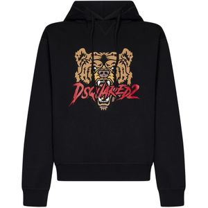 Dsquared2 Zwarte Katoenen Hoodie met Logo Print , Black , Heren , Maat: S