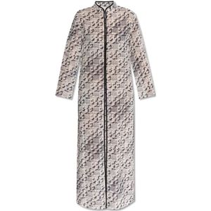 Tory Burch - Jurk - Crème - Zwart - Grijs - Zijde - Katoen - Lange Mouwen - Zijsplitjes