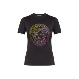 Versace T-shirt met Medusa , Black , Dames , Maat: 2XS
