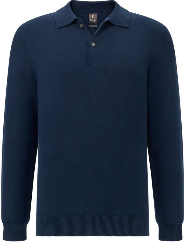 Boggi Milano - Cashmere Blend Polo - Blauw - Heren - Ronde Hals - Lange Mouwen