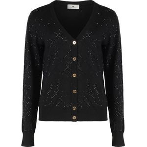 Elisabetta Franchi, Dames, Truien, Zwart, Maat: L Wol,