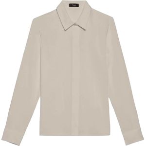 Theory, Dames, Blouses & Shirts, Beige, Maat: L Leer,