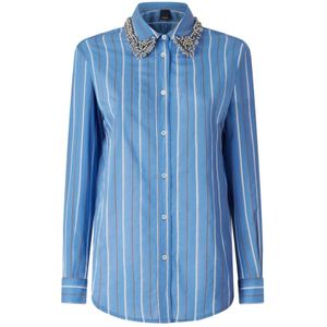 Blouse - Bluette - Katoenen Mousseline - Puntige Kraag met Strass-Steentjes