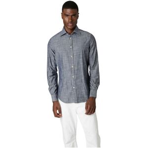 Eleventy, Heren, Overhemden, Blauw, Maat: S Katoen,