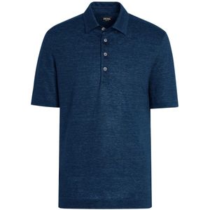 Zegna, Heren, Tops, Blauw, Maat: M Linnen,