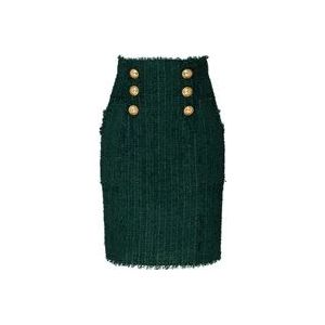 Balmain Donkergroen Tweed Potloodrok , Green , Dames , Maat: S