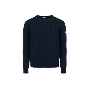 Moncler Cable-Knit Wool Jumper Blauw , Blue , Heren , Maat: XL