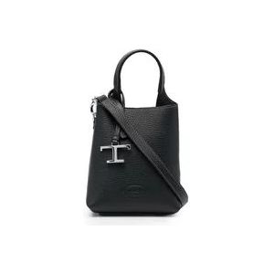 Tod's Zwarte Gehamerde Leren Handtas , Black , Dames , Maat: ONE Size