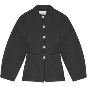 Ganni, Dames, Jassen, Zwart, Maat: S Leer,