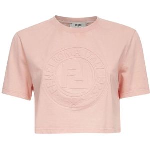 Cropped T-shirt - Roze - Met Geborduurd Logo