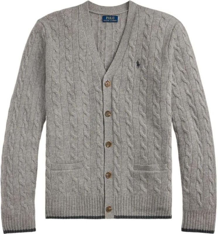 Polo Ralph Lauren - Gebreid Vest - Grijs - V-hals - Lange Mouw