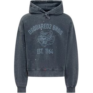 Dsquared2 Navy blauwe hoodie met logo print , Blue , Heren , Maat: 2XL