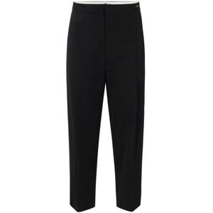 Elisabetta Franchi, Dames, Broeken, Zwart, Maat: M Leer,