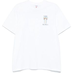 Casablanca Wit Logo Print T-shirts en Polos , White , Heren , Maat: XL