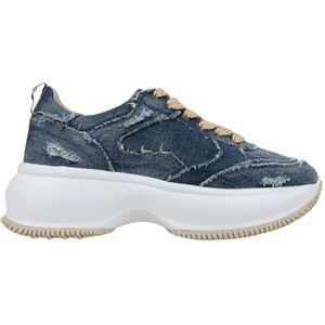 Hogan Denim Stijl Veterschoenen , Blue , Dames , Maat: 38 1/2 EU