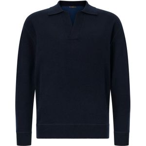 Boggi Milano - Gebreid Poloshirt - Blauw - Merinowol en Kasjmier