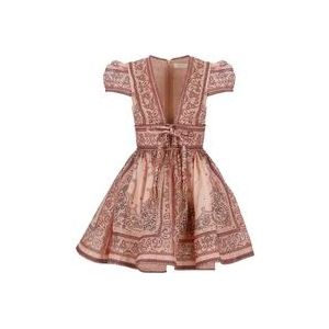 Zimmermann Roze linnen en zijden jurk met kanten detail , Pink , Dames , Maat: XS