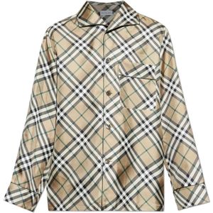 Burberry, Heren, Overhemden, Beige, Maat: L Zijde,