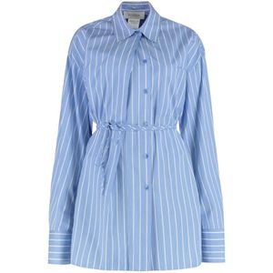 Sportmax, Dames, Blouses & Shirts, Blauw, Maat: XS Katoen,