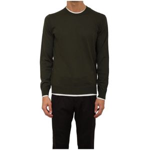 Paolo Pecora - Ronde-Hals Gebreide Trui - Groen - 100% Zuivere Wol