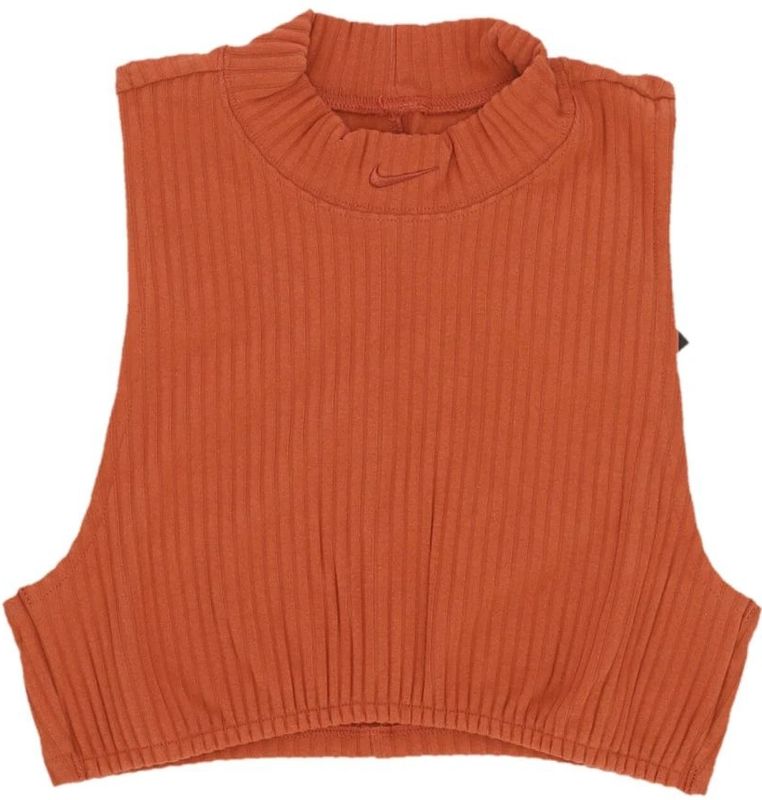 Nike - Mouwloze Geribbelde Hoge Hals Top - Bruin - Dames