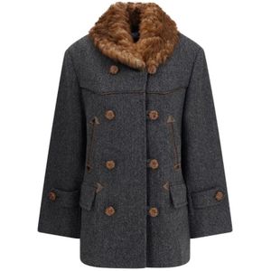 Prada, Dames, Mantels, Grijs, Maat: 3XS Wol,