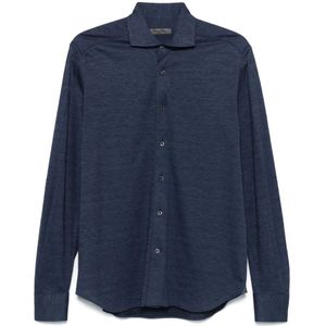 Corneliani, Heren, Overhemden, Blauw, Maat: 2XL Wol,