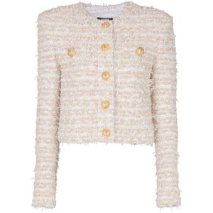 Balmain - Geknipte Tweedjas - Geel - 100% Polyamide