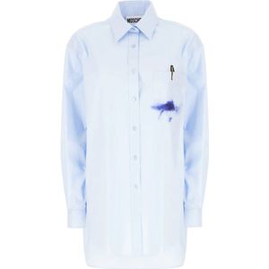 Moschino, Dames, Blouses & Shirts, Blauw, Maat: S Katoen,