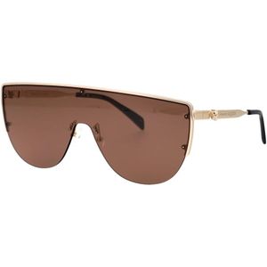 Alexander McQueen - AM0457S 002 - Zonnebril - Goud - Bruin - Metaal