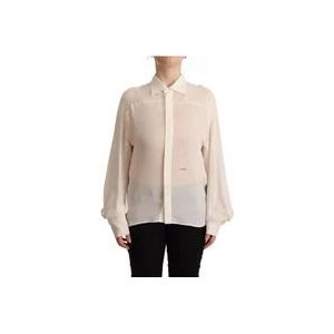 Dsquared2 Zijden Blouse Top met Kraag , White , Dames , Maat: S