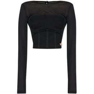 Versace Jeans Couture, Dames, Tops, Zwart, Maat: 2XS Zijde,