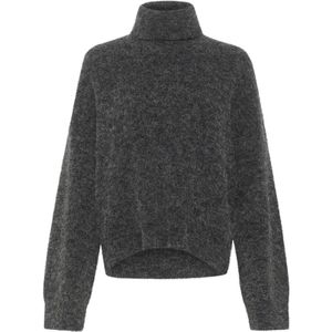 Gestuz - Alphagz Rollneck Noos - Gebreide Trui - Charcoal Melange - Mix van Alpaca, Wol, Polyester en Elastaan