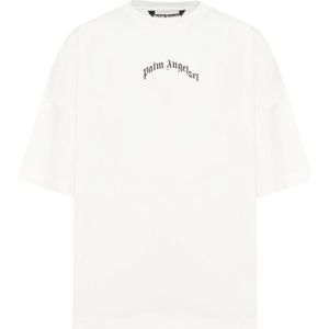 Palm Angels - Curved Logo Oversize T-shirt - Wit - Katoen