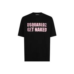 Dsquared2 Zwarte katoenen T-shirt met logo print , Black , Heren , Maat: 2XL