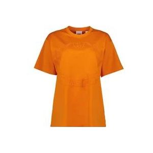 Burberry Oversized Ronde Hals Geborduurd T-shirt , Orange , Dames , Maat: XS
