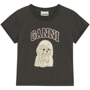 Ganni - Katoenen Logo Motief Crewneck T-Shirt - Grijs