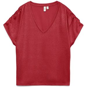 Vero Moda - Vmgolda Ss V-neck Top - T-shirt - Karanda Red/gold Lurex