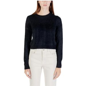 Only - Zwarte Gebreide Ronde Hals Trui - Dames - Nylon