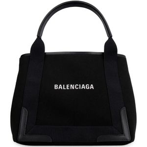 Balenciaga Canvas Tote Bag met Leren Afwerking , Black , Dames , Maat: ONE Size