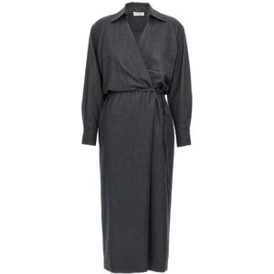 Brunello Cucinelli, Dames, Jurken, Grijs, Maat: L Zijde,