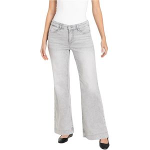 Mac - Wide Leg Denim Broek - Lichtgrijs - Dames