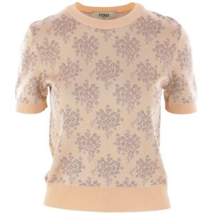 Fendi Bloemen Jacquard Cropped Sweaters , Beige , Dames , Maat: XS